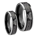 Celtic Zelda Beveled Brush Black 2 Tone Tungsten Bridal Set Rings