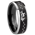 10mm Deer Hunting Beveled Brush Black 2 Tone Tungsten Mens Ring Engraved