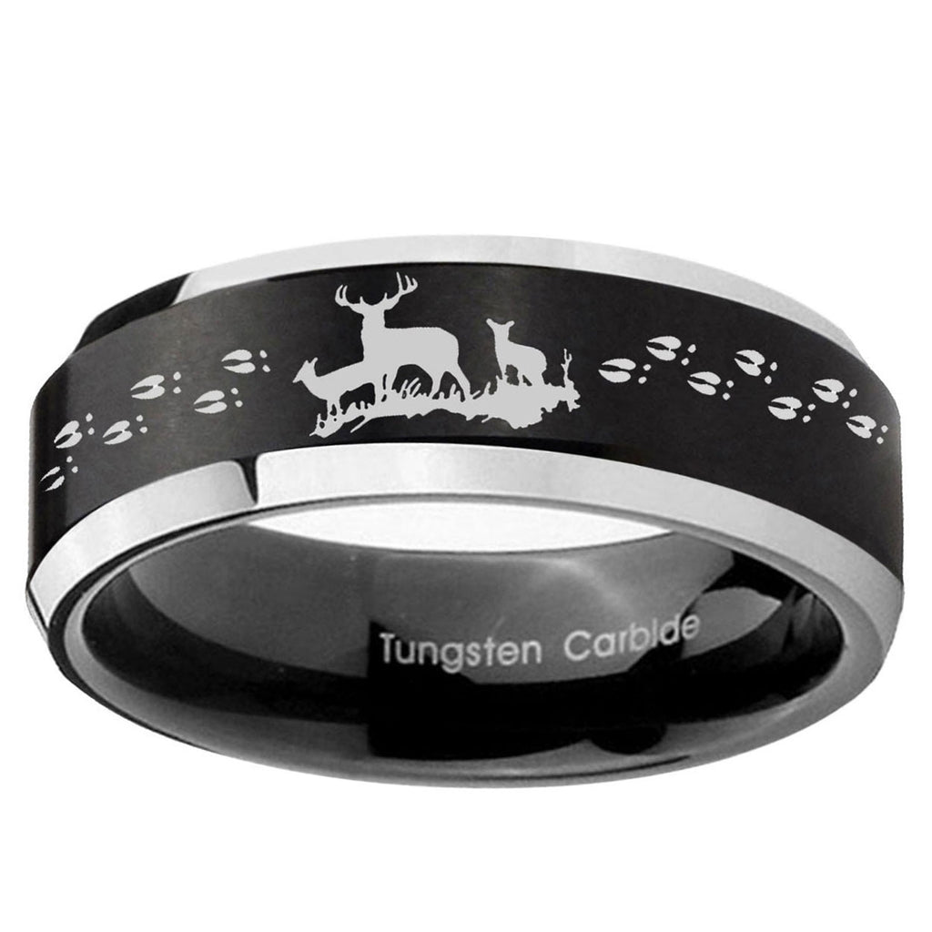 10mm Deer Hunting Beveled Brush Black 2 Tone Tungsten Ring