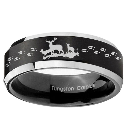 10mm Deer Hunting Beveled Brush Black 2 Tone Tungsten Ring