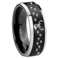 10mm Deer Antler Beveled Brush Black 2 Tone Tungsten Mens Ring Engraved