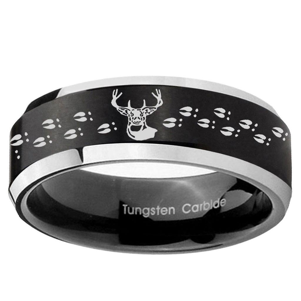 10mm Deer Antler Beveled Brush Black 2 Tone Tungsten Ring