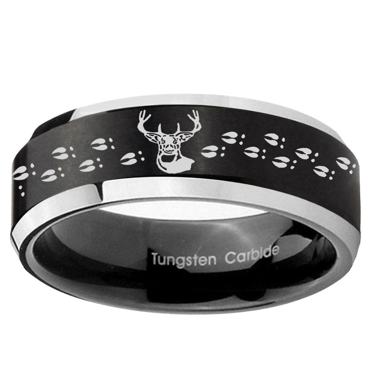 10mm Deer Antler Beveled Brush Black 2 Tone Tungsten Ring