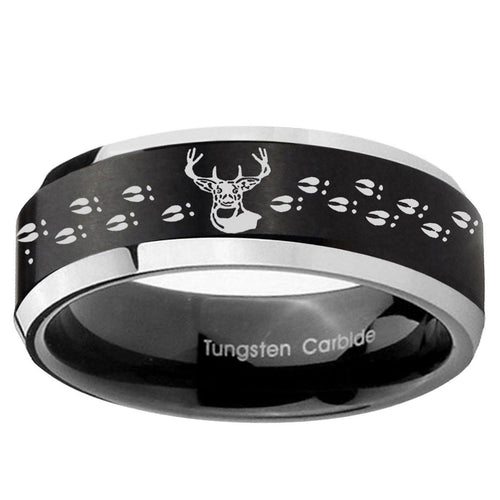10mm Deer Antler Beveled Brush Black 2 Tone Tungsten Ring