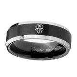 8mm-Skull-Marijuana-Leaf--Beveled-Edges-Brush-Black-2-Tone-Tungsten-Men's-Ring