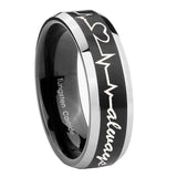 8mm-Heart-Beat-forever-Heart-always-Beveled-Brush-Black-2-Tone-Tungsten-Mens-Ring