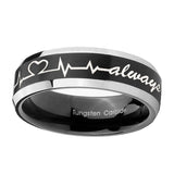 10mm-Heart-Beat-forever-Heart-always-Beveled-Brush-Black-2-Tone-Tungsten-Bands-Ring