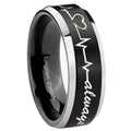 10mm Heart Beat forever Heart always Beveled Brush Black 2 Tone Tungsten Bands Ring