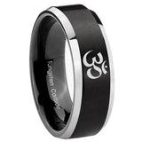 8mm Om Aum Yoga Beveled Edges Brush Black 2 Tone Tungsten Mens Ring Personalized