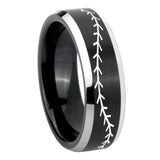 10mm-Baseball-Stitch-Beveled-Brush-Black-2-Tone-Tungsten-Mens-Engagement-Ring