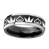 10mm-Hearts-and-Crowns-Beveled-Brush-Black-2-Tone-Tungsten-Men's-Engagement-Ring