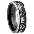 10mm Hearts and Crowns Beveled Brush Black 2 Tone Tungsten Men's Engagement Ring