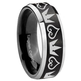 His Hers Hearts and Crowns Beveled Brush Black 2 Tone Tungsten Ring Set