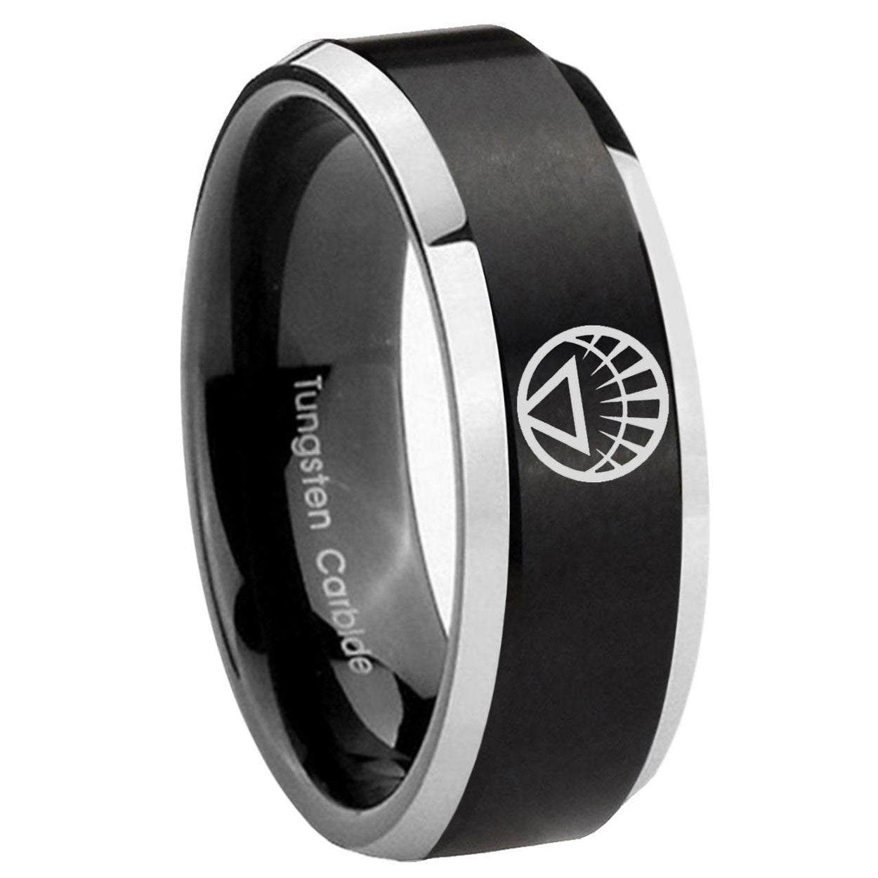 8MM White Lantern Beveled Two Tone Black Tungsten Mens Promise Ring