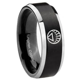 8mm White Lantern Beveled Edge Two Tone Black Men Ring Tungsten