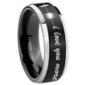 8MM Sound Wave, I love you Beveled Two Tone Black Tungsten Ring For Man
