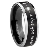 10mm Sound Wave I love you more Beveled Brush Black 2 Tone Tungsten Promise Ring
