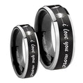 Sound Wave, I love you more Beveled Brush Black 2 Tone Tungsten Couple Wedding Bands