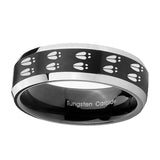 10mm-Deer-Tracks-Beveled-Edges-Brush-Black-2-Tone-Tungsten-Carbide-Mens-Ring