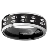 5, 8mm Deer Tracks Beveled Edge Brush Black 2 Tone Tungsten Wedding Band Mens