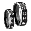 Deer Tracks Beveled Brush Black 2 Tone Tungsten Bridal Set Rings