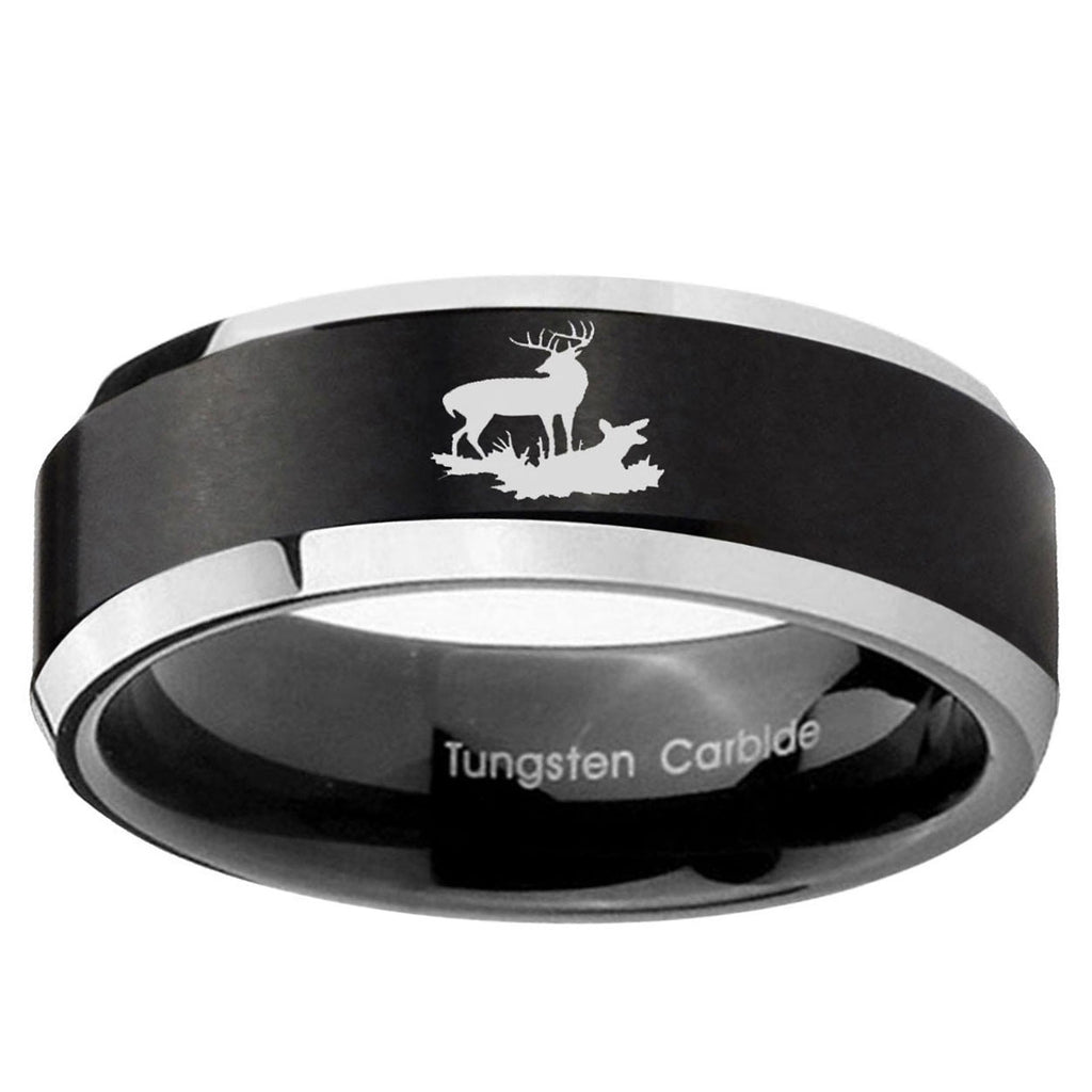 10mm Deer Hunting Beveled Edge Brush Black 2 Tone Tungsten Ring