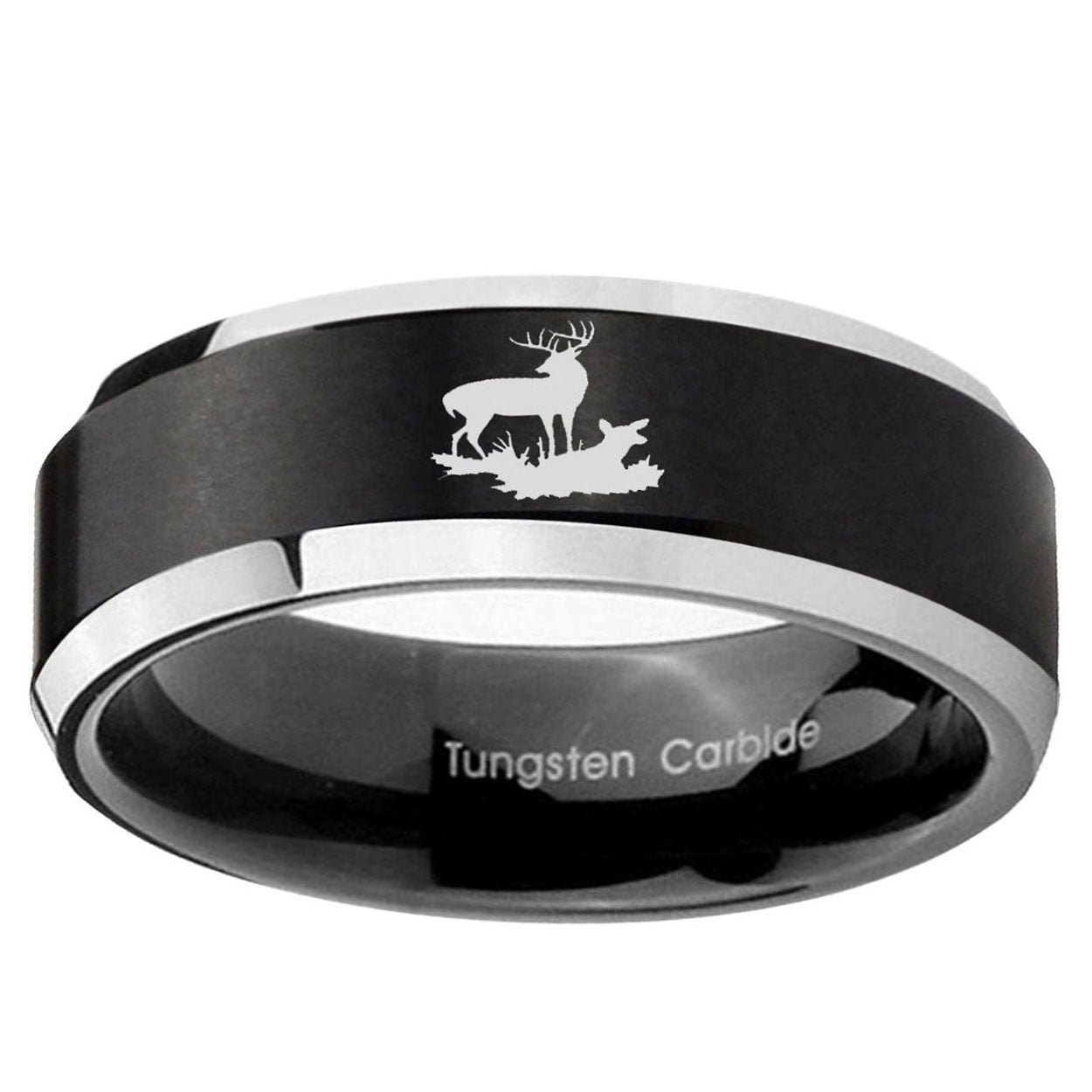 10mm Deer Hunting Beveled Edge Brush Black 2 Tone Tungsten Ring
