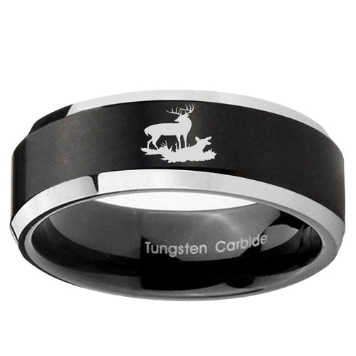 10mm Deer Hunting Beveled Edge Brush Black 2 Tone Tungsten Ring