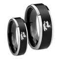 Deer Hunting Beveled Brush Black 2 Tone Tungsten Wedding Ring Set