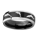 10mm-Dolphins-Beveled-Edges-Brush-Black-2-Tone-Tungsten-Mens-Ring-Personalized