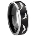 10mm Dolphins Beveled Edges Brush Black 2 Tone Tungsten Mens Ring Personalized