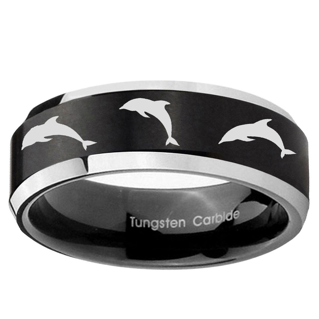 10mm Dolphins Beveled Edge Brush Black 2 Tone Tungsten Ring