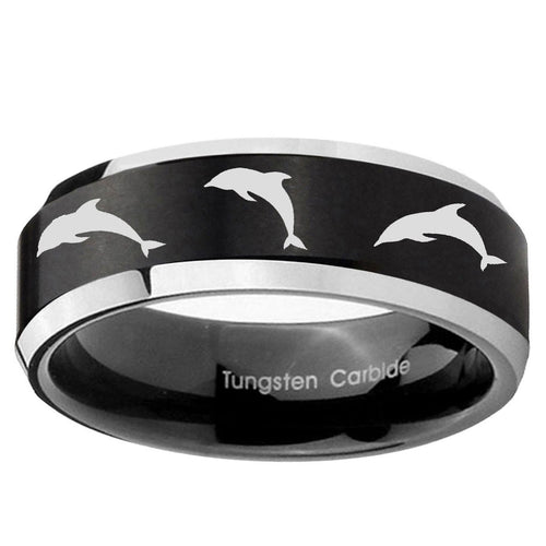 10mm Dolphins Beveled Edge Brush Black 2 Tone Tungsten Ring