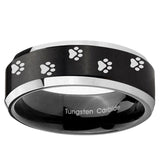 5, 8mm Paw Print Beveled Edge Brush Black 2 Tone Tungsten Wedding Engraving Ring