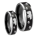 Bear and Paw Beveled Brush Black 2 Tone Tungsten Couples Ring Set