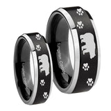 His Hers Bear and Paw Beveled Brush Black 2 Tone Tungsten Mens Promise Ring Set