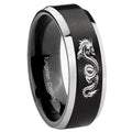 8MM Dragon Beveled Two Tone Black Tungsten Mens Engagement Ring