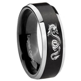 10mm Dragon Beveled Edges Brush Black 2 Tone Tungsten Carbide Rings for Men