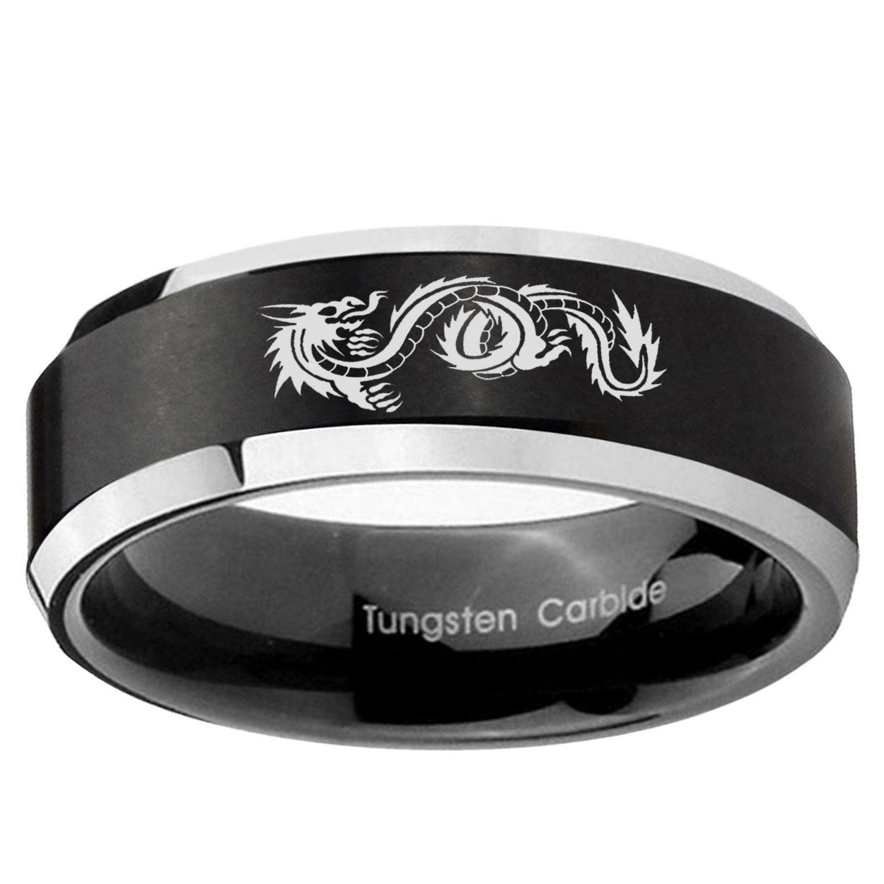 10mm Dragon Beveled Edge Brush Black 2 Tone Tungsten Ring