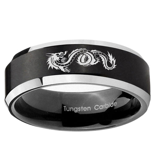 10mm Dragon Beveled Edge Brush Black 2 Tone Tungsten Ring