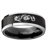 5, 8mm Dragon Beveled Edge Brush Black 2 Tone Tungsten Ring