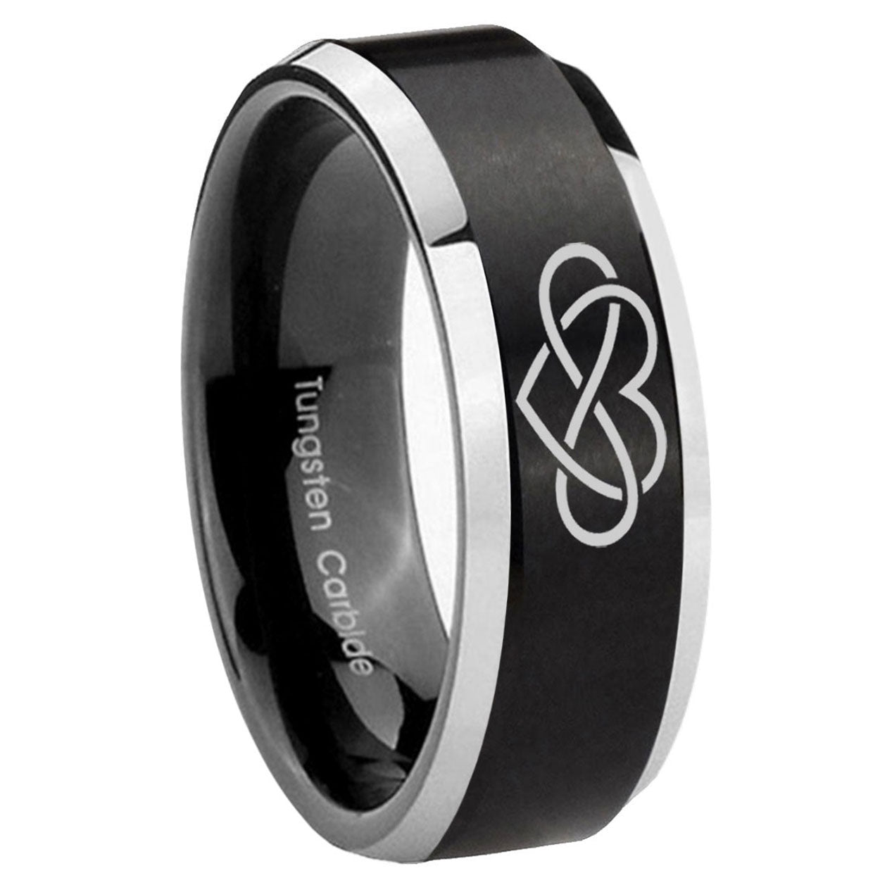 10mm Infinity Love Beveled Edges Brush Black 2 Tone Tungsten Wedding Band Mens