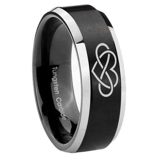 10mm Infinity Love Beveled Edges Brush Black 2 Tone Tungsten Wedding Band Mens