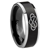 8mm Infinity Love Beveled Brush Black 2 Tone Tungsten Mens Anniversary Ring