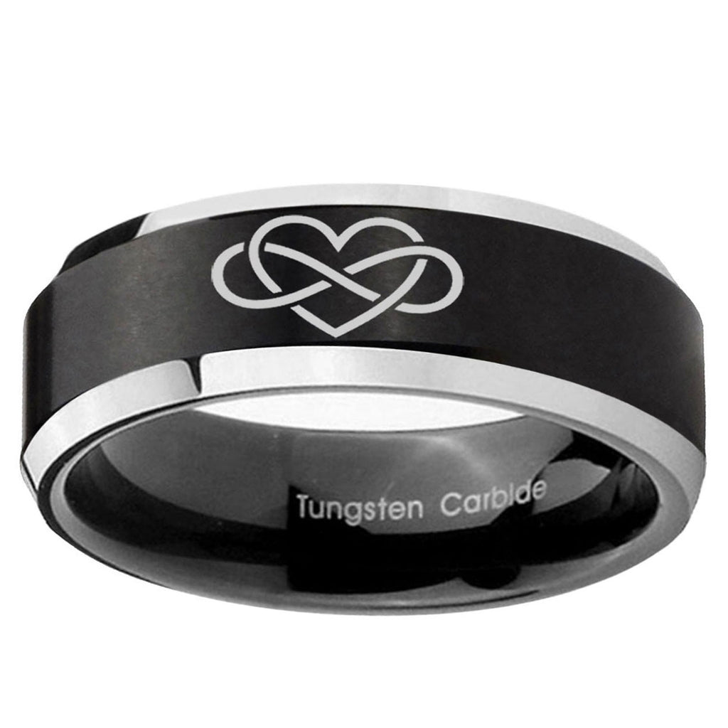 10mm Infinity Love Beveled Edge Brush Black 2 Tone Tungsten Wedding Band Mens