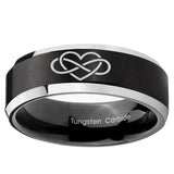 5, 8mm Infinity Love Beveled Brush Black 2 Tone Tungsten Ring