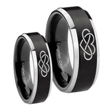 His Hers Infinity Love Beveled Brush Black 2 Tone Tungsten Mens Wedding Band Set