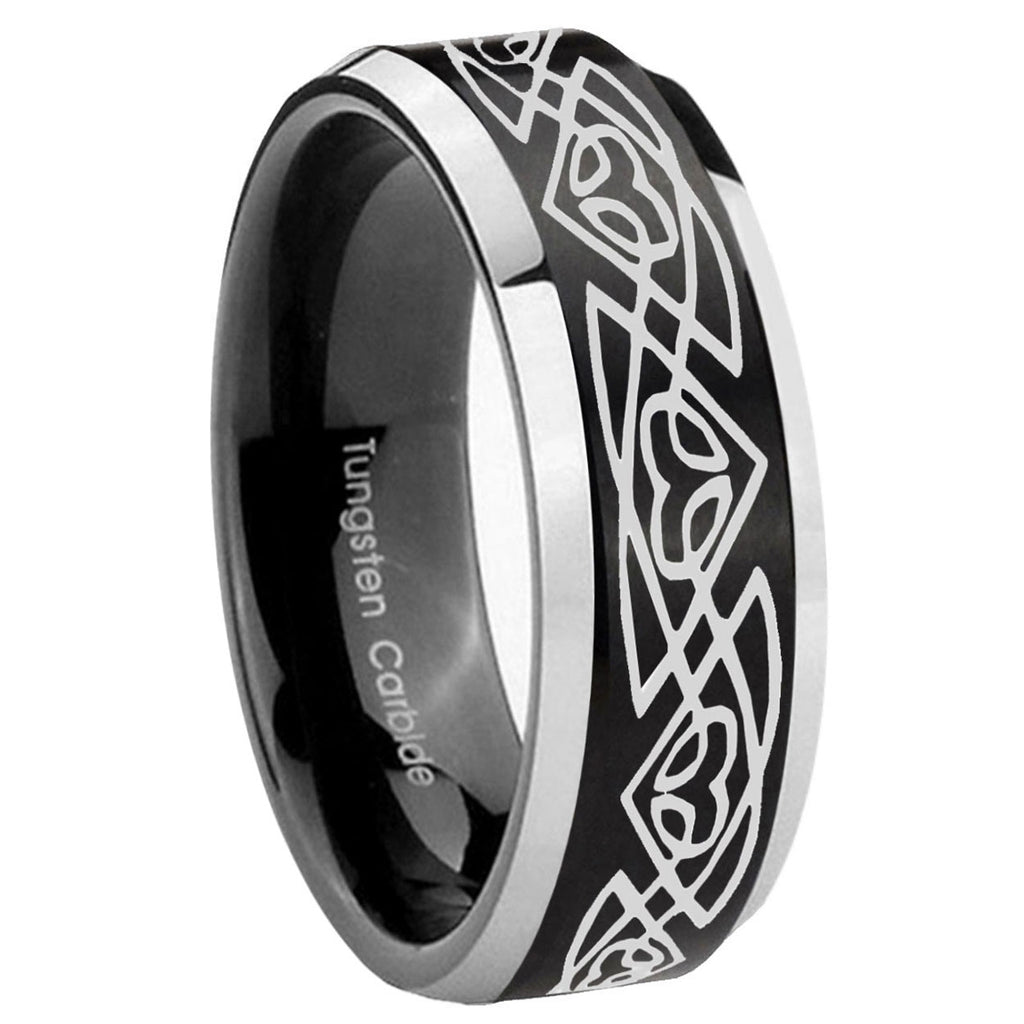 10mm Celtic Braided Beveled Brush Black 2 Tone Tungsten Mens Ring Engraved