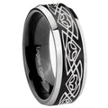 10mm Celtic Braided Beveled Brush Black 2 Tone Tungsten Mens Ring Engraved