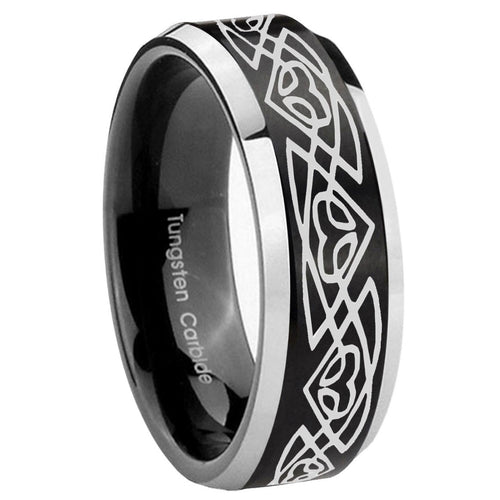 10mm Celtic Braided Beveled Brush Black 2 Tone Tungsten Mens Ring Engraved